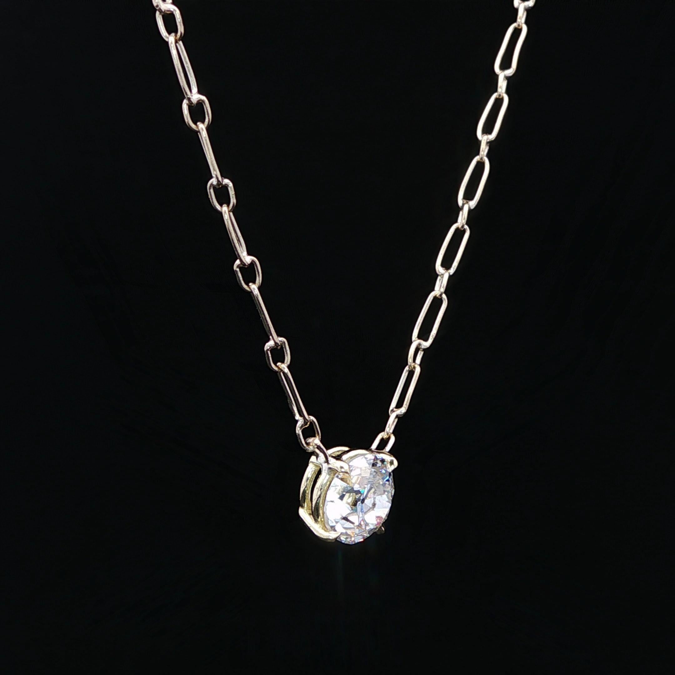 Handmade Open Link Chain!

--Stone(s):--
(1) Natural Genuine Diamond - Old European Cut - Prong Set - Eye Clean - Fiery Brilliant - L Color - I1 Clarity - 1.27ct (exact - certified)
**See Certification Details Below**
Total Carat Weight: 1.27