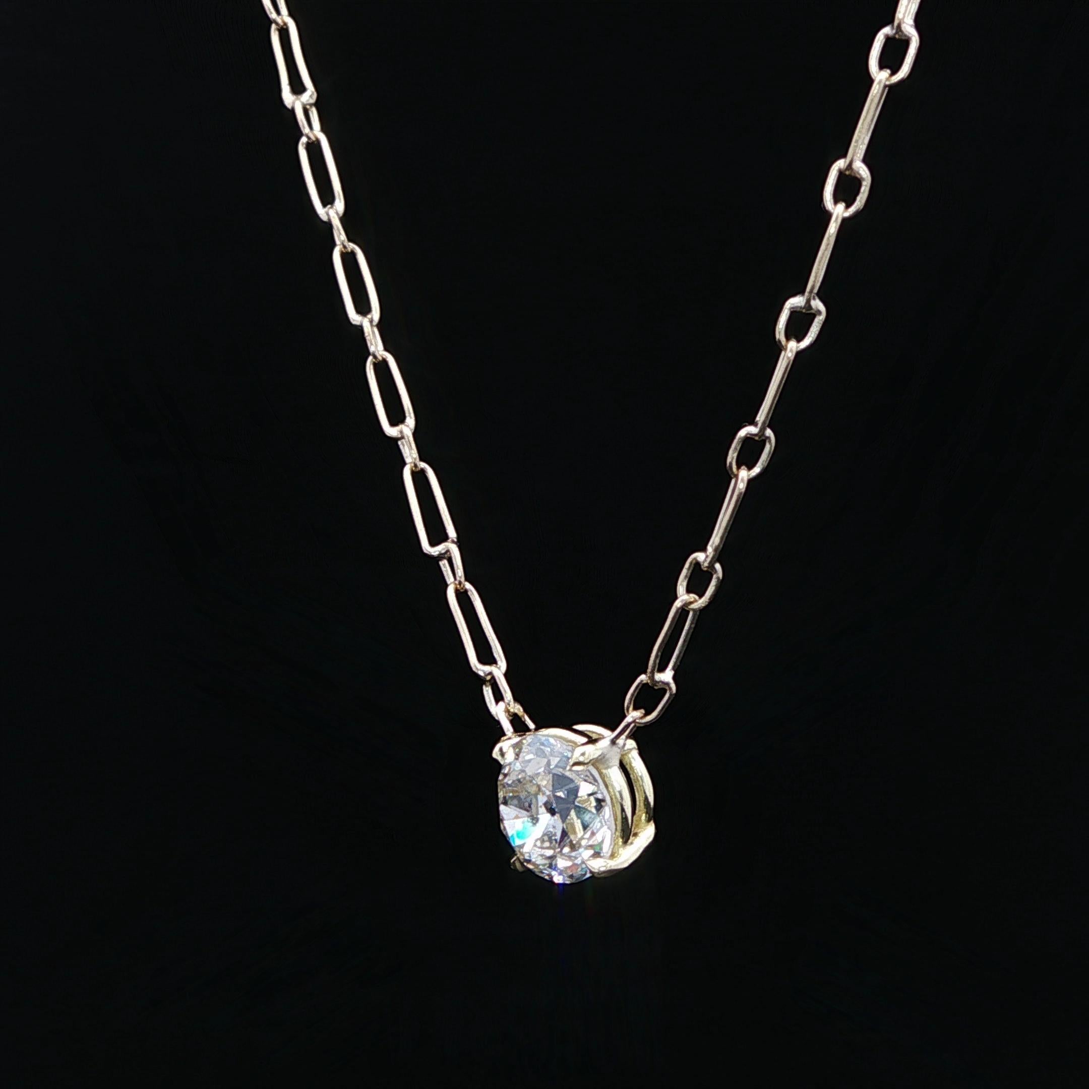 Old European Cut Antique Yellow Gold GIA 1.27ct Old European Diamond Solitaire Pendant Necklace For Sale