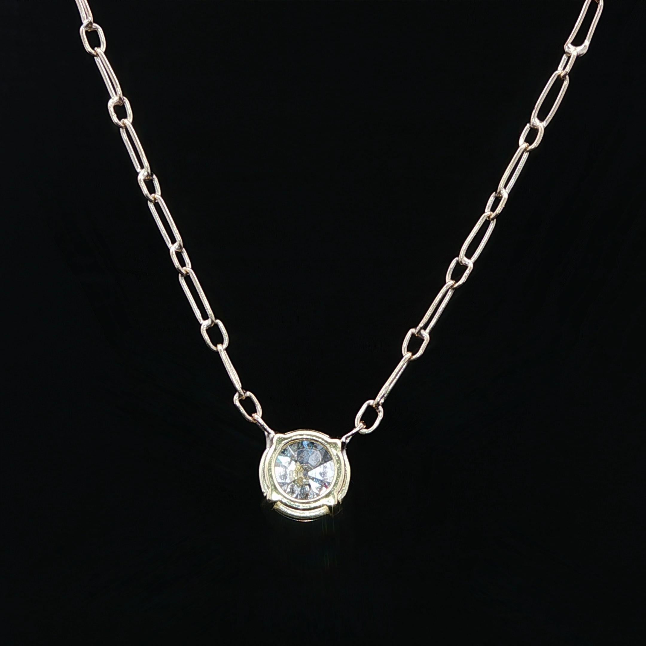 Antique Yellow Gold GIA 1.27ct Old European Diamond Solitaire Pendant Necklace In Excellent Condition For Sale In Montclair, NJ