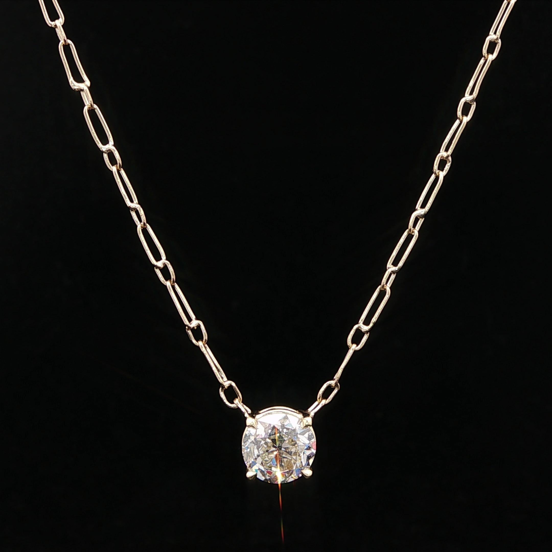 Antique Yellow Gold GIA 1.27ct Old European Diamond Solitaire Pendant Necklace For Sale 2