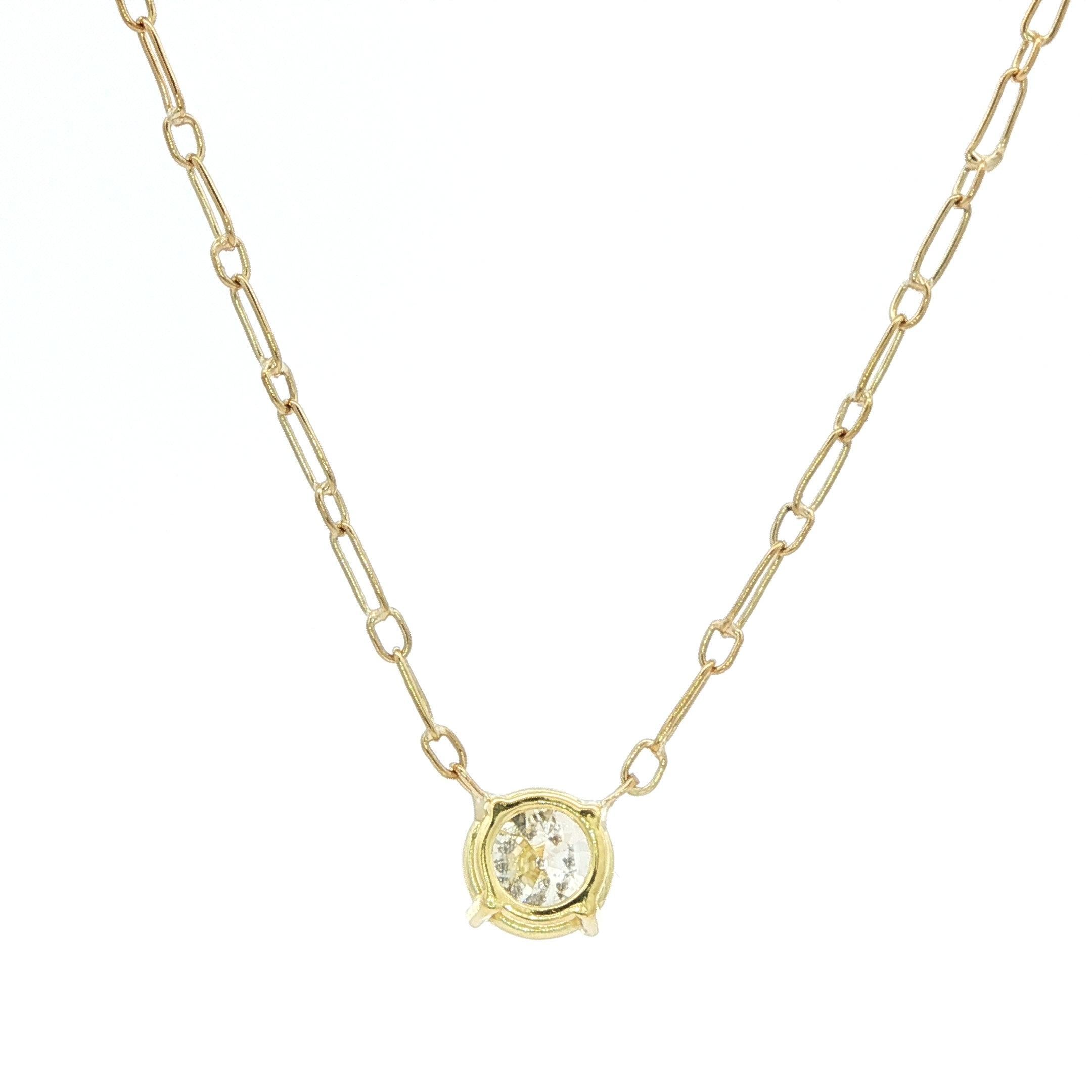 Antique Yellow Gold GIA 1.27ct Old European Diamond Solitaire Pendant Necklace For Sale 3