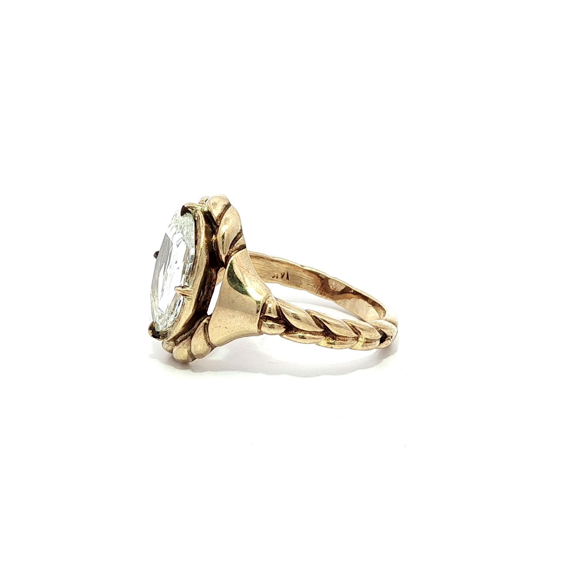 Anello con corda ritorta in oro giallo antico GIA 1,67ct Oval Rose Cut Diamond Solitaire in vendita 5