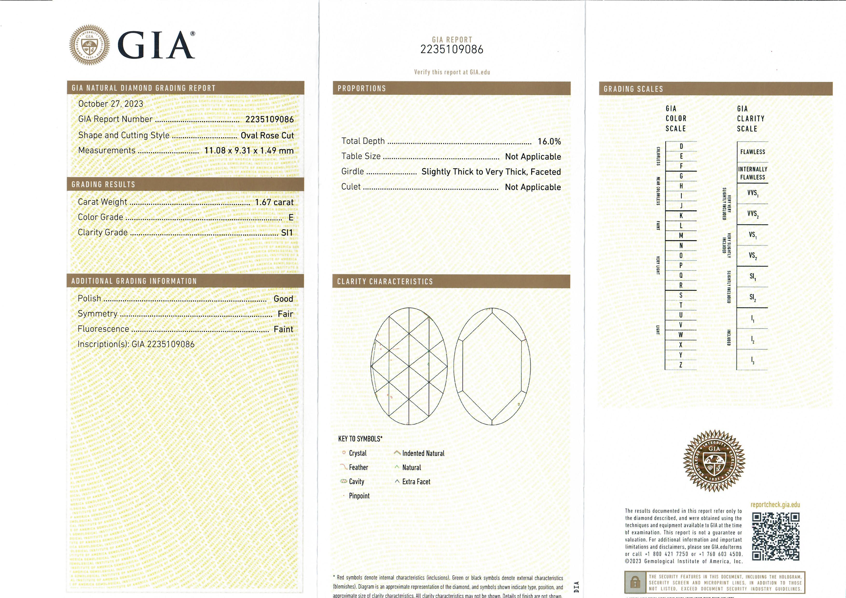 Anello con corda ritorta in oro giallo antico GIA 1,67ct Oval Rose Cut Diamond Solitaire in vendita 6