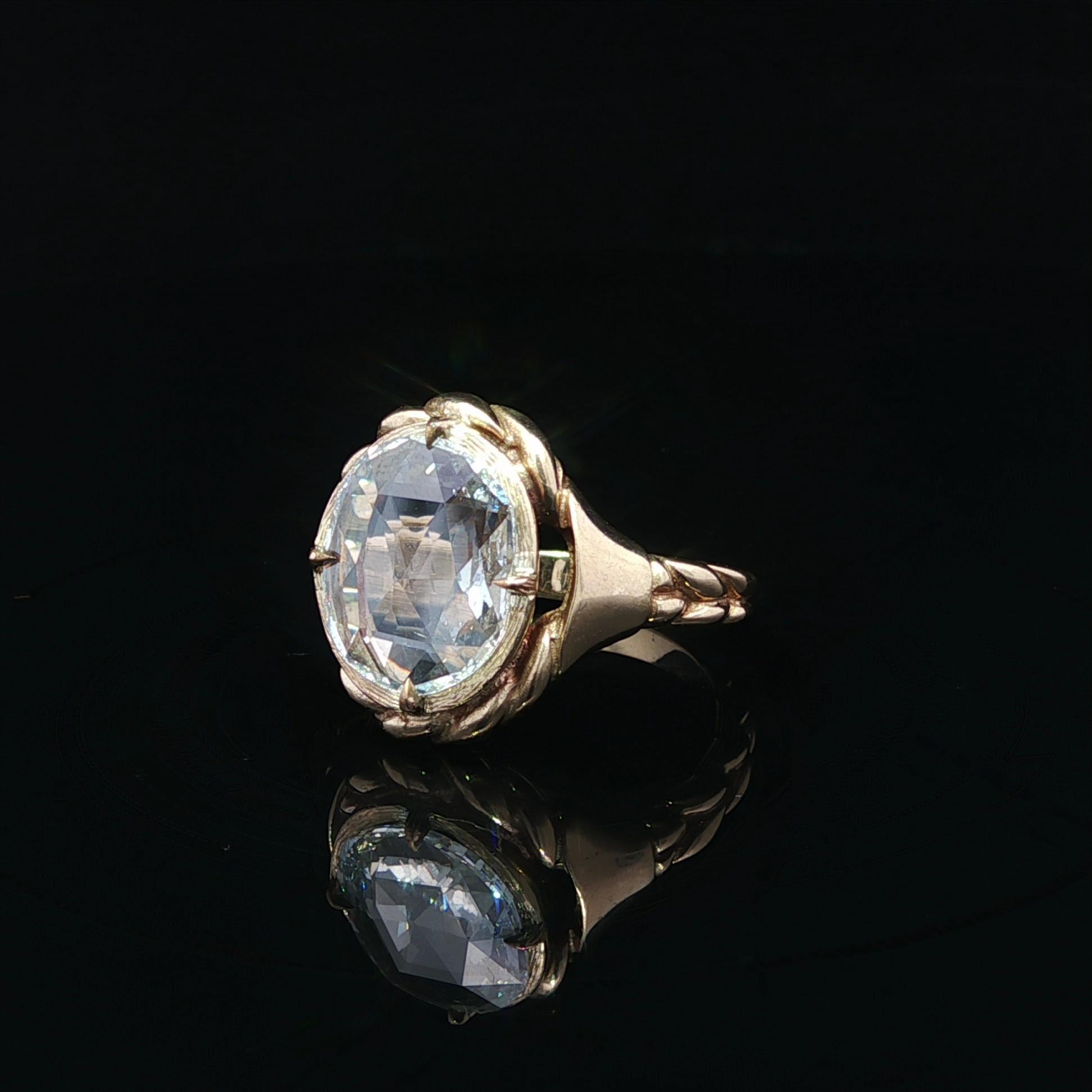 Donna Anello con corda ritorta in oro giallo antico GIA 1,67ct Oval Rose Cut Diamond Solitaire in vendita