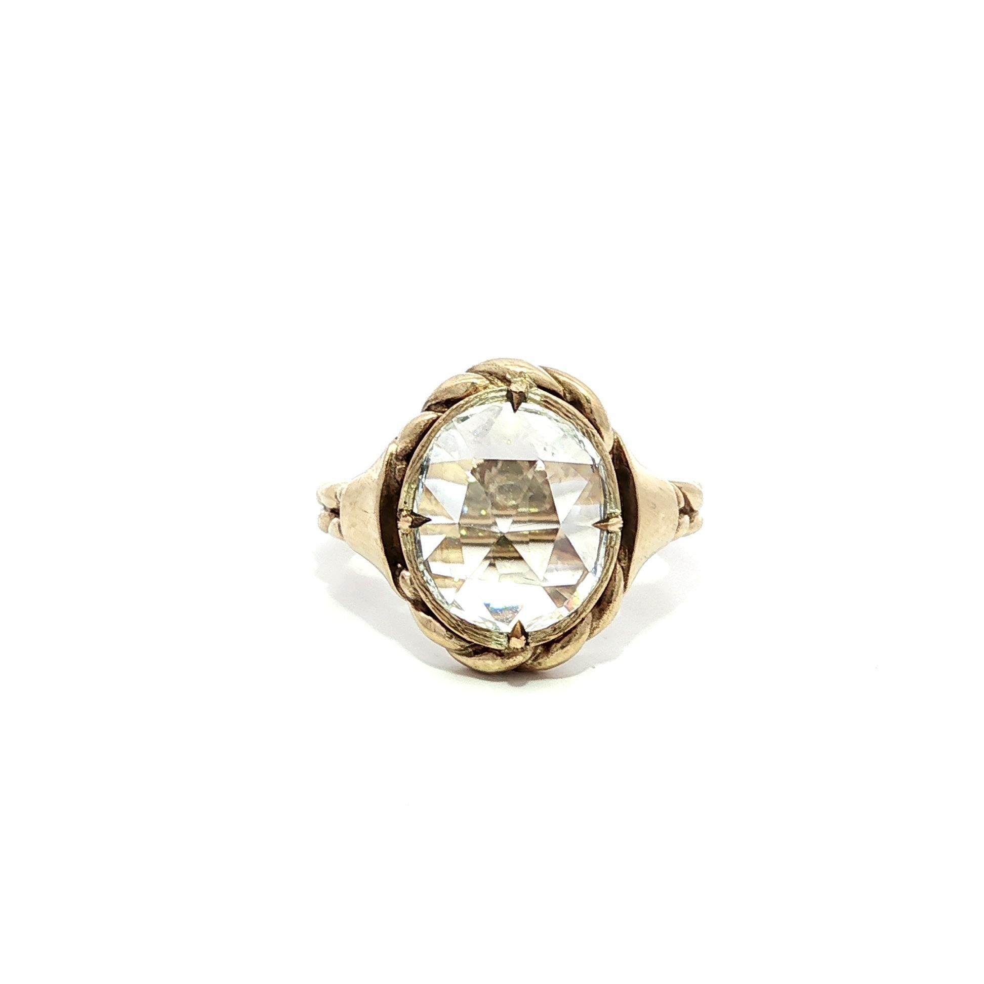Anello con corda ritorta in oro giallo antico GIA 1,67ct Oval Rose Cut Diamond Solitaire in vendita 2