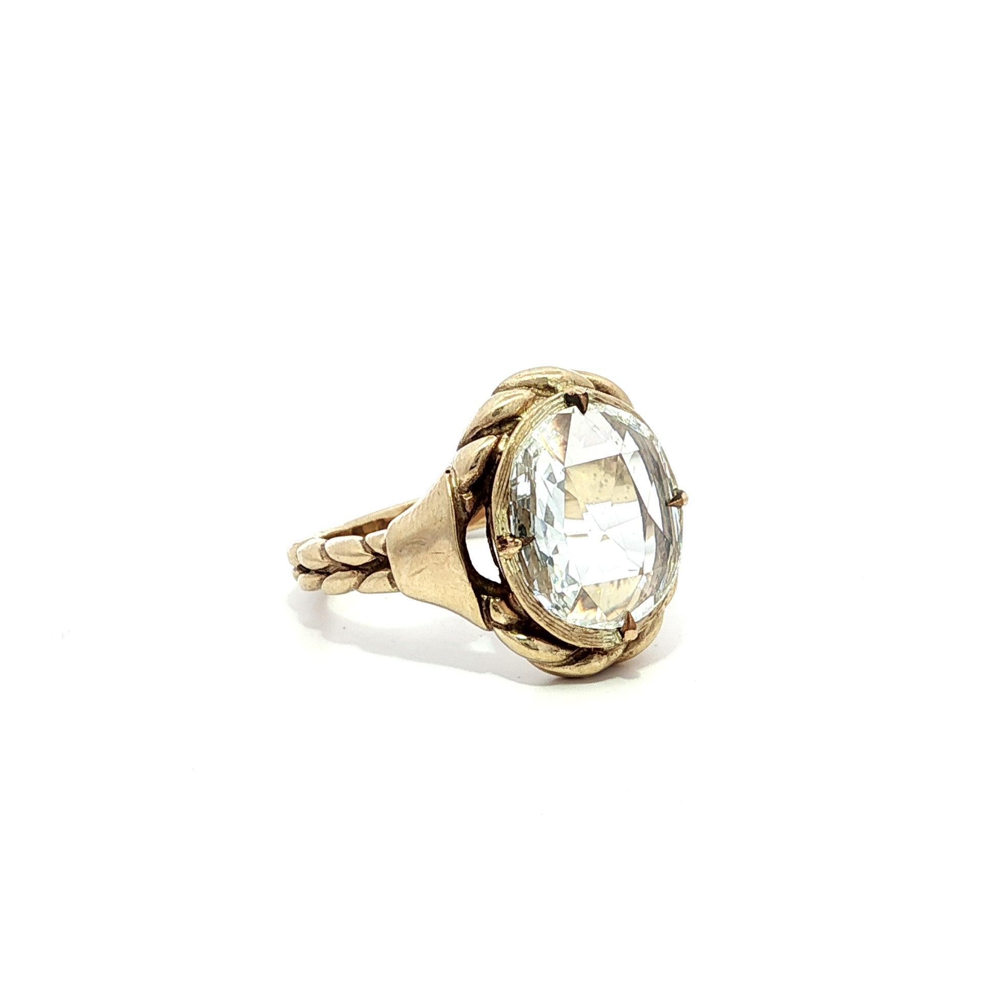 Anello con corda ritorta in oro giallo antico GIA 1,67ct Oval Rose Cut Diamond Solitaire in vendita 3