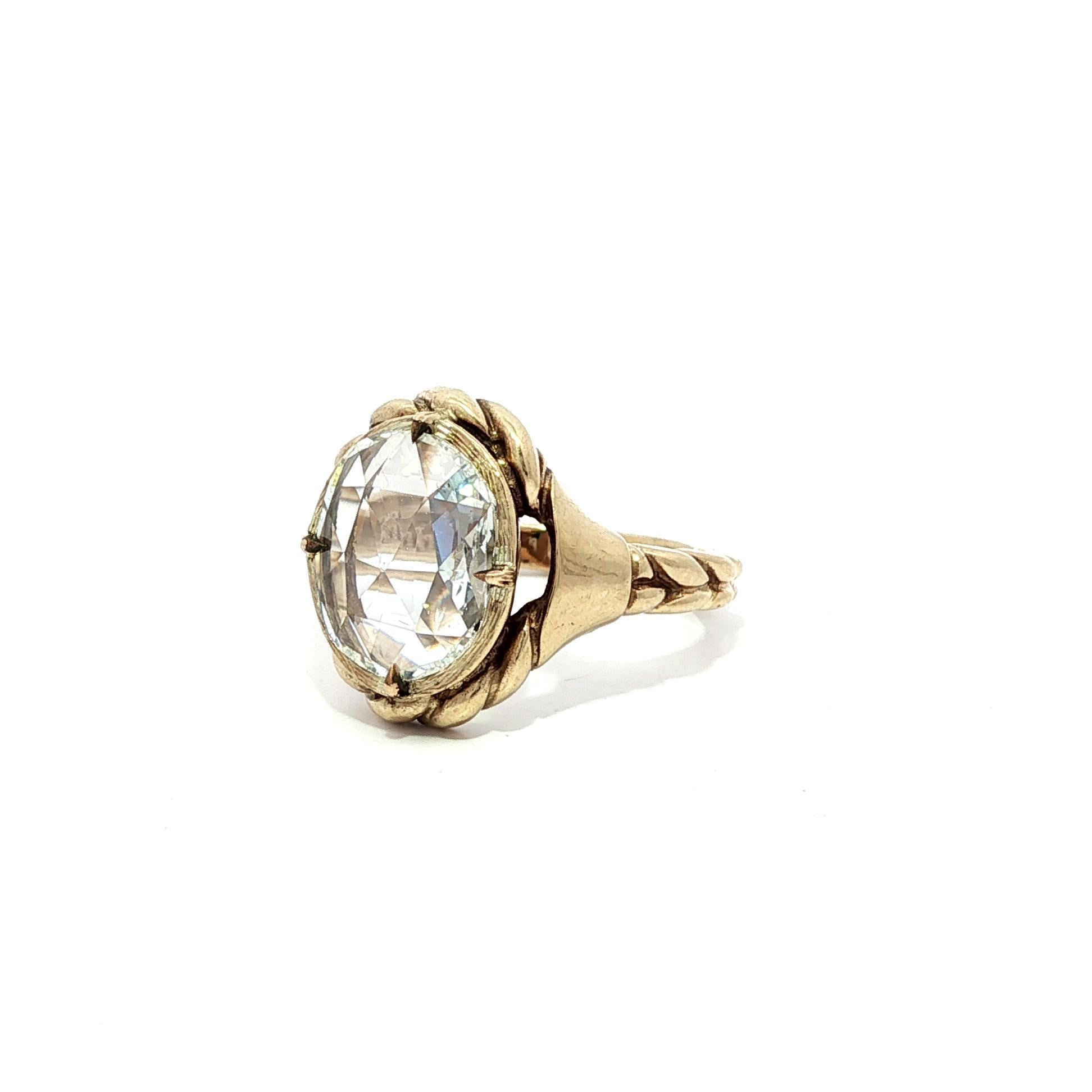 Anello con corda ritorta in oro giallo antico GIA 1,67ct Oval Rose Cut Diamond Solitaire in vendita 4