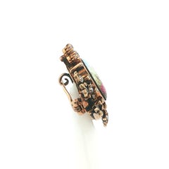 Antique Yellow Gold Hand Painted Porcelain Old Mine Diamond Mourning Pin Brooch