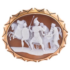Antique Yellow Gold "Hector Going to Trojan War" Cameo Brooch