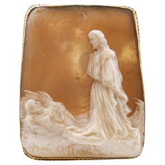 Antique Yellow Gold Jesus raising Lazarus Shell Cameo Brooch