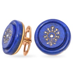 Antique Yellow Gold Lapis Lazuli and Rose Cut Diamond Cufflinks