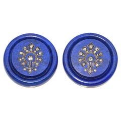 Antique Yellow Gold Lapis Lazuli and Rose Cut Diamond Cufflinks