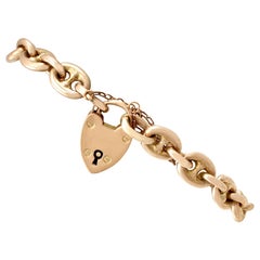 Antique Yellow Gold Mariner Link Bracelet with Heart Padlock Clasp