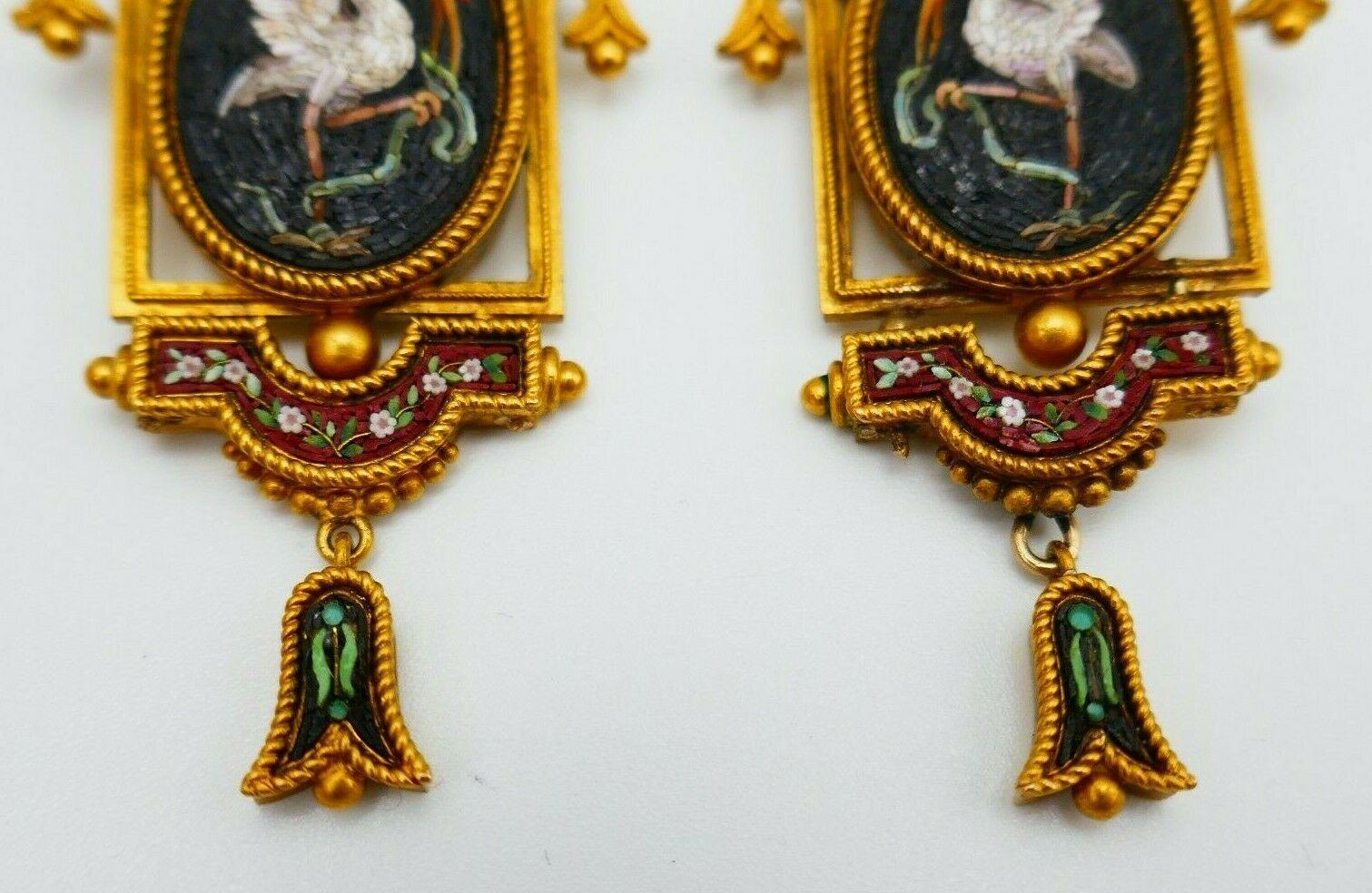 Antique Yellow Gold Micro Mosaic Earrings Pendant Set 3