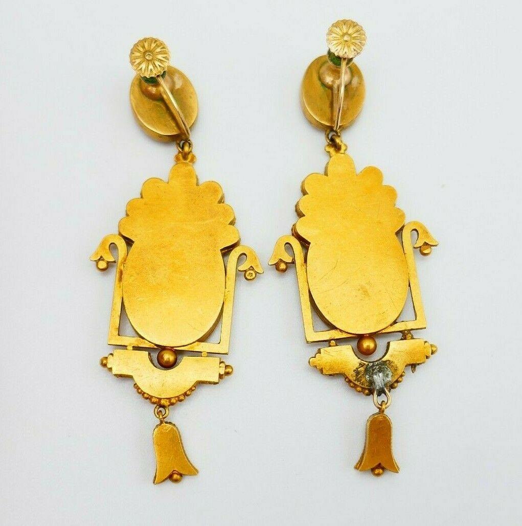 Antique Yellow Gold Micro Mosaic Earrings Pendant Set 5