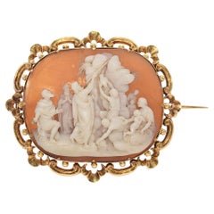 Antique Yellow Gold Moses Hitting Rock to Get Water Cameo Brooch