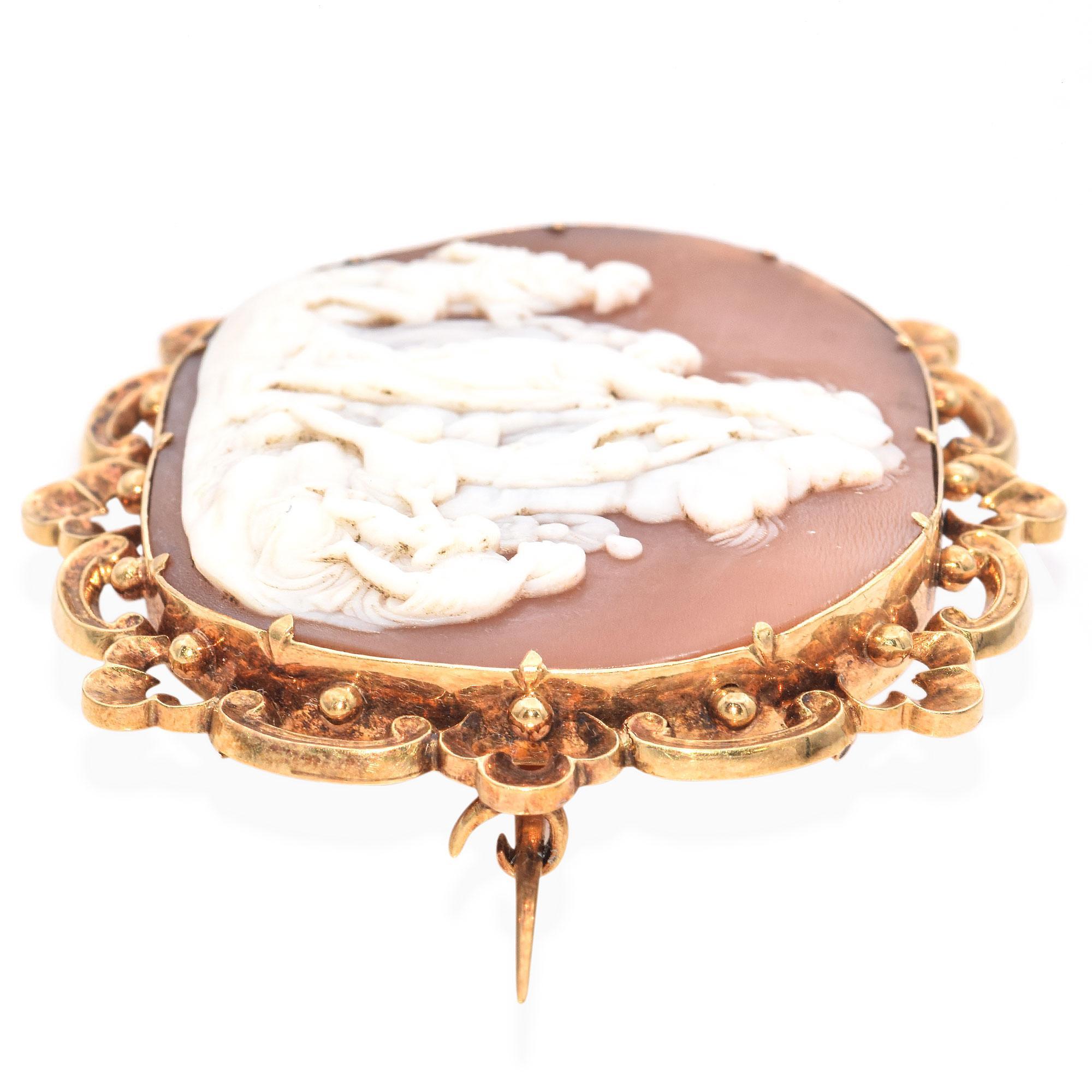 Women's Antique Yellow Gold Moses Parting the Sea Cameo Brooch