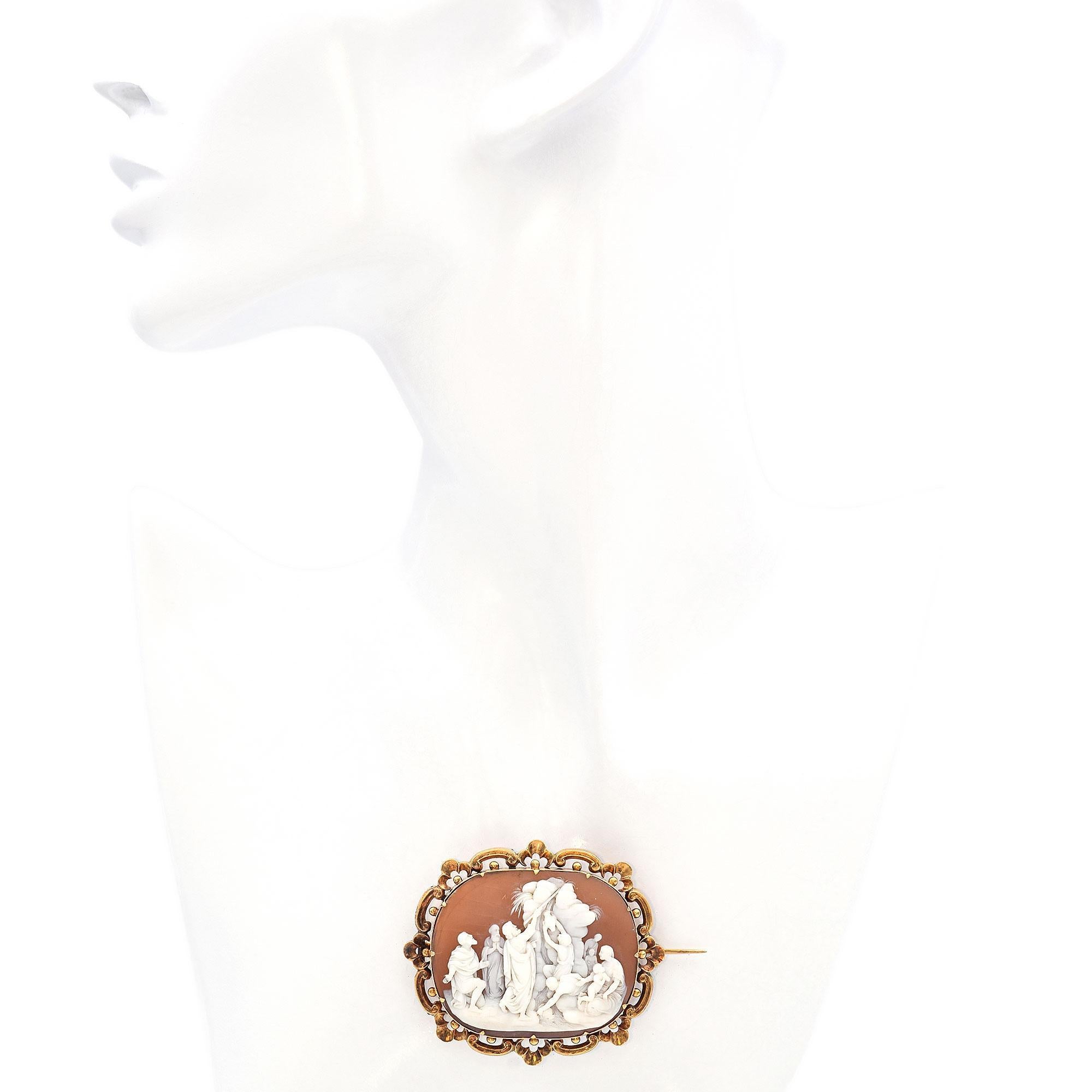 Antique Yellow Gold Moses Parting the Sea Cameo Brooch 2