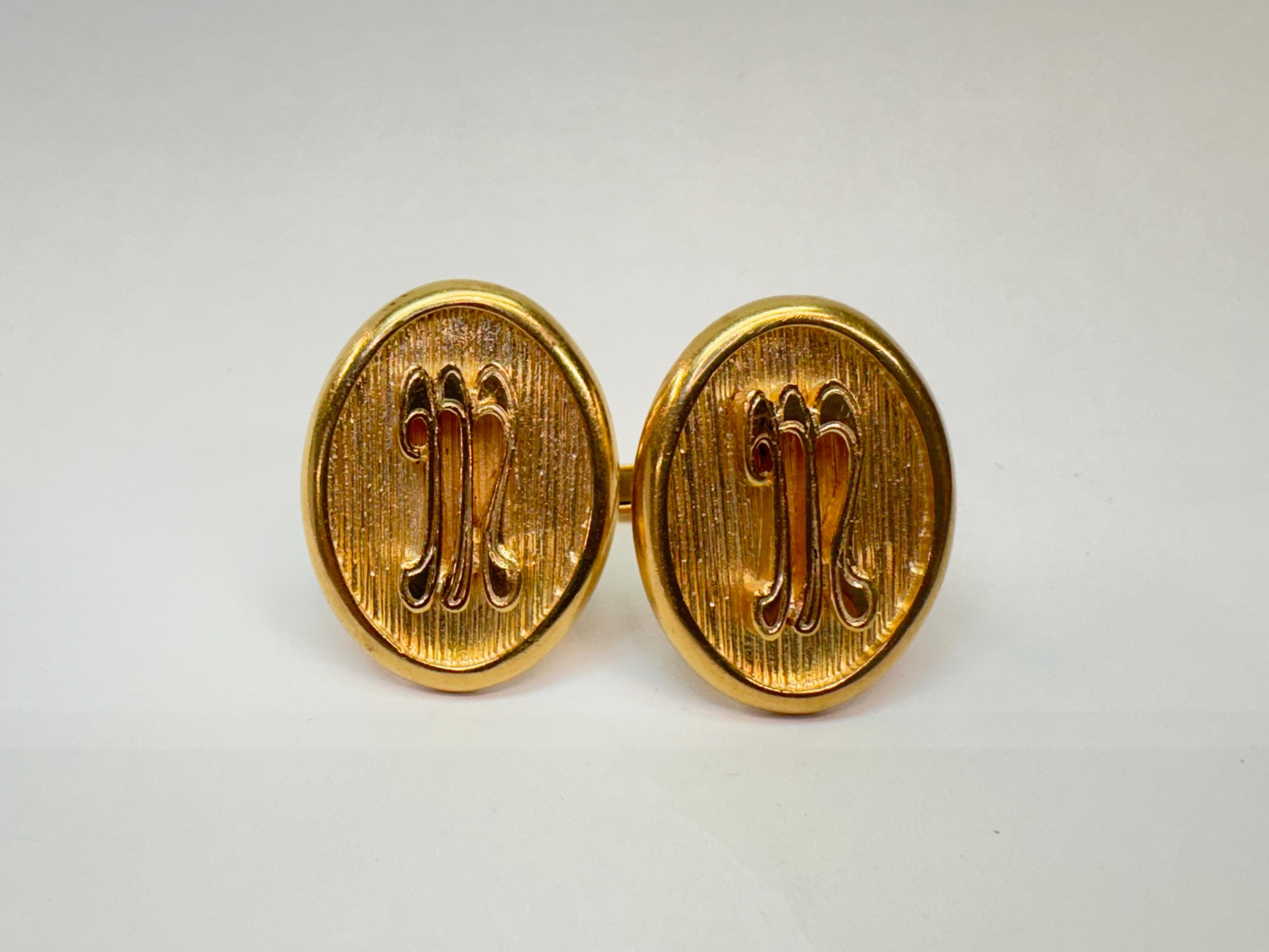 Antique Yellow Gold Oval Gold Cufflinks For Sale 3