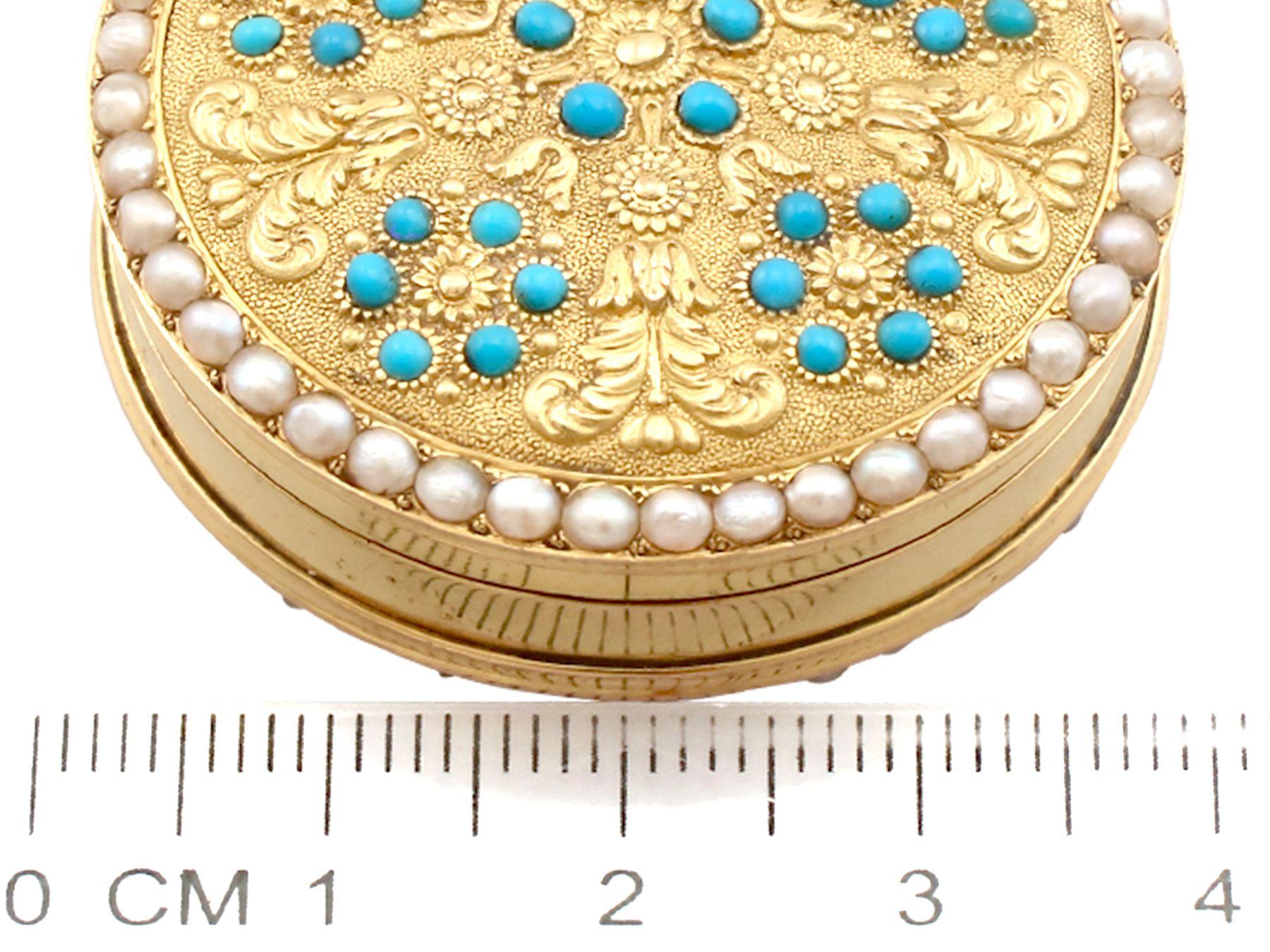 Antique 1815 Yellow Gold Pearl and Turquoise Pill Box For Sale 5