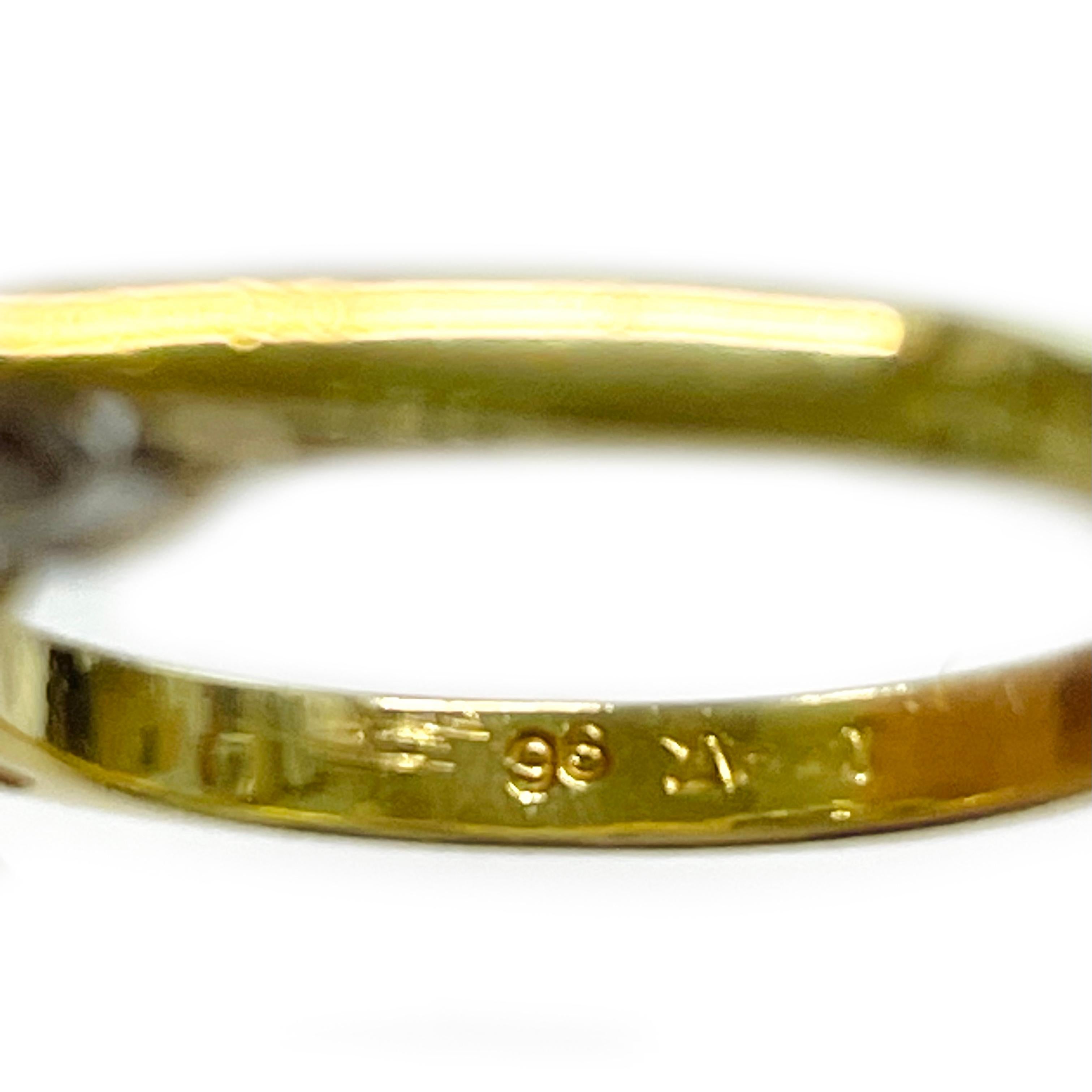 Brilliant Cut Antique Yellow Gold Platinum Three Diamond Ring, Circa 1920s For Sale
