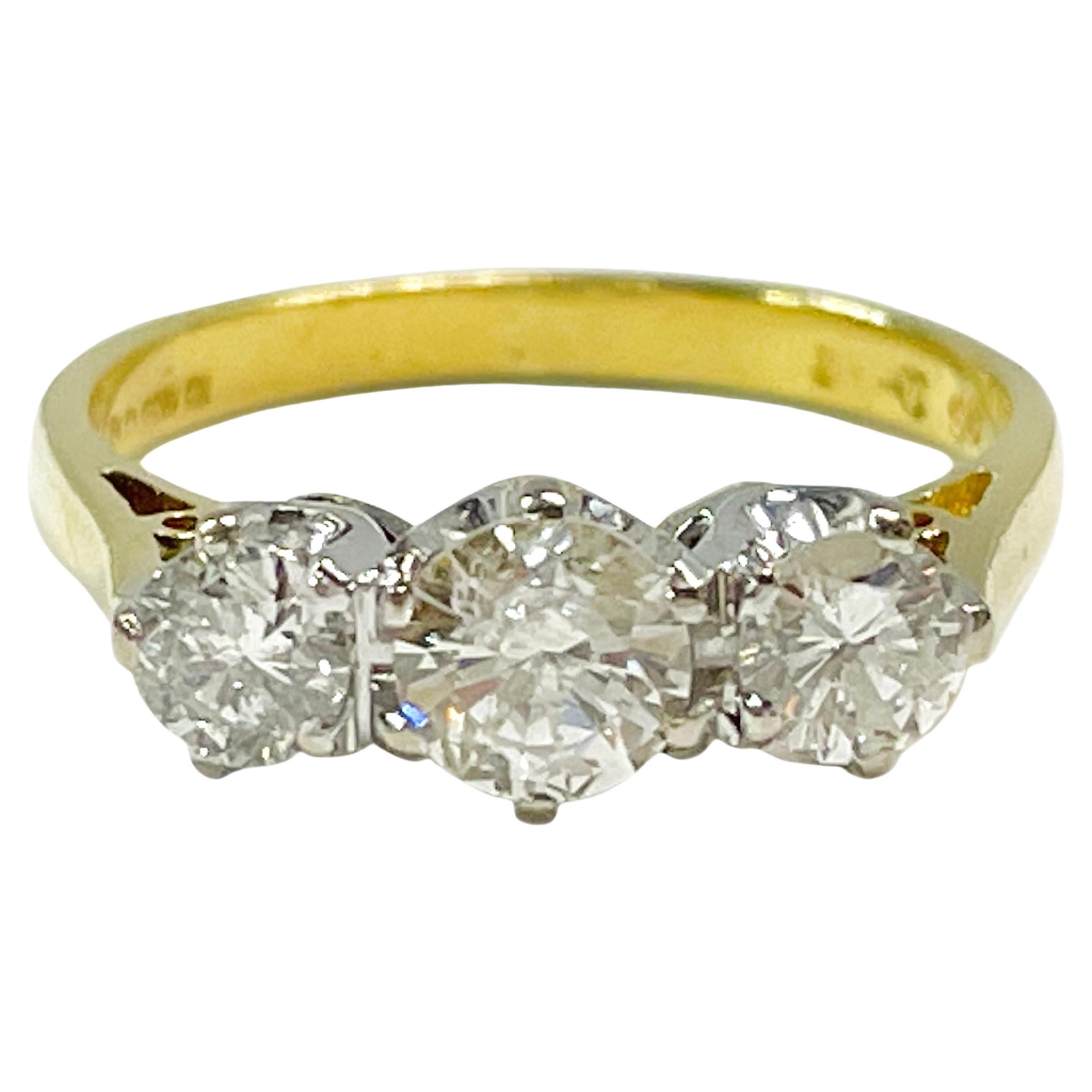 Antique Yellow Gold Platinum Three Diamond Ring, Circa 1920s For Sale
