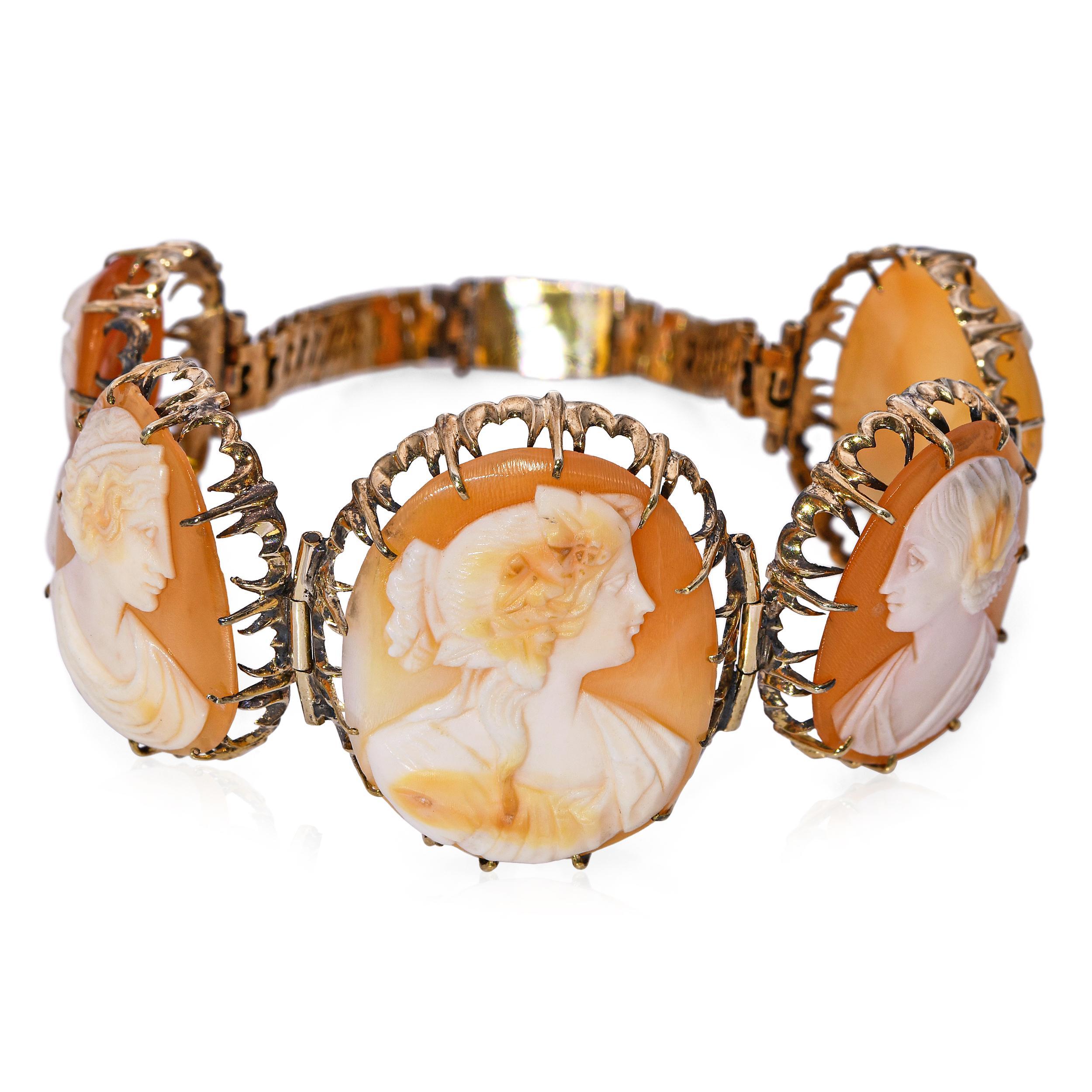 De las mujeres Oro Amarillo Antiguo Adecuado Pulsera Camafeo Concha Dama en venta