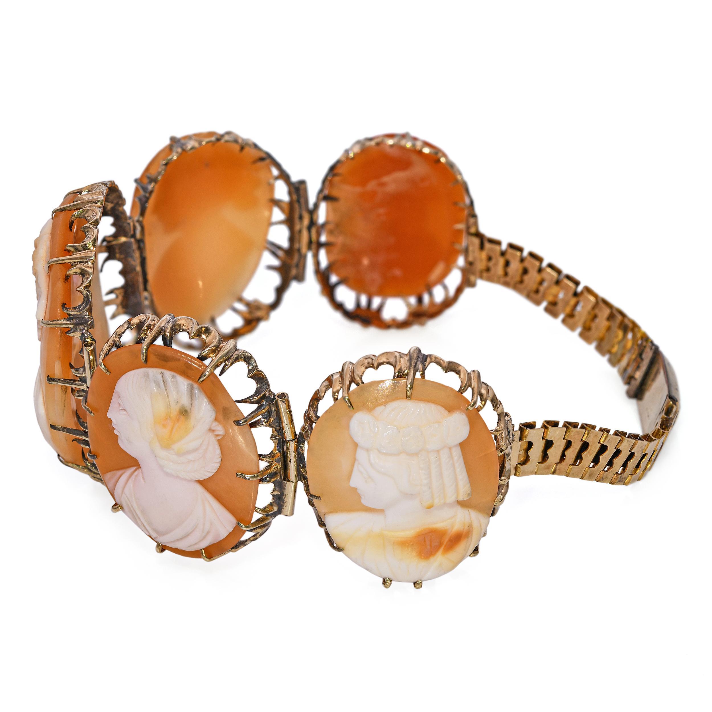 Oro Amarillo Antiguo Adecuado Pulsera Camafeo Concha Dama en venta 1
