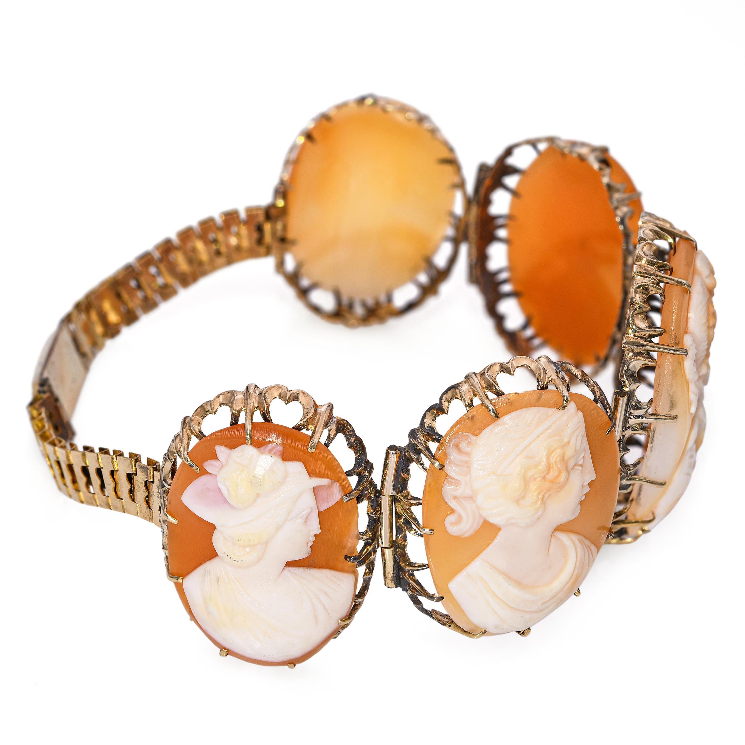 Oro Amarillo Antiguo Adecuado Pulsera Camafeo Concha Dama en venta 3