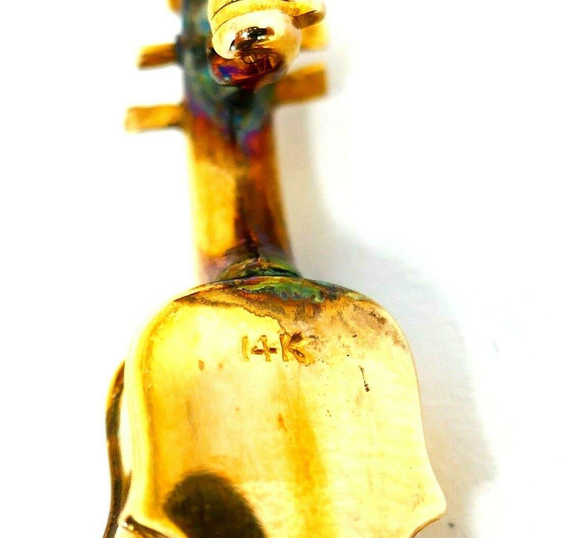 Antique Yellow Gold Red Enamel Violin Pin Brooch In Excellent Condition In Beverly Hills, CA