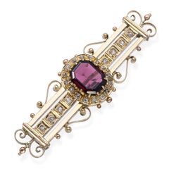 Antique Yellow Gold Rhodolite Garnet and Diamond Brooch