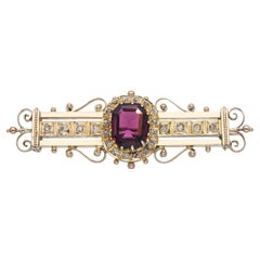 Antique Yellow Gold Rhodolite Garnet and Diamond Brooch