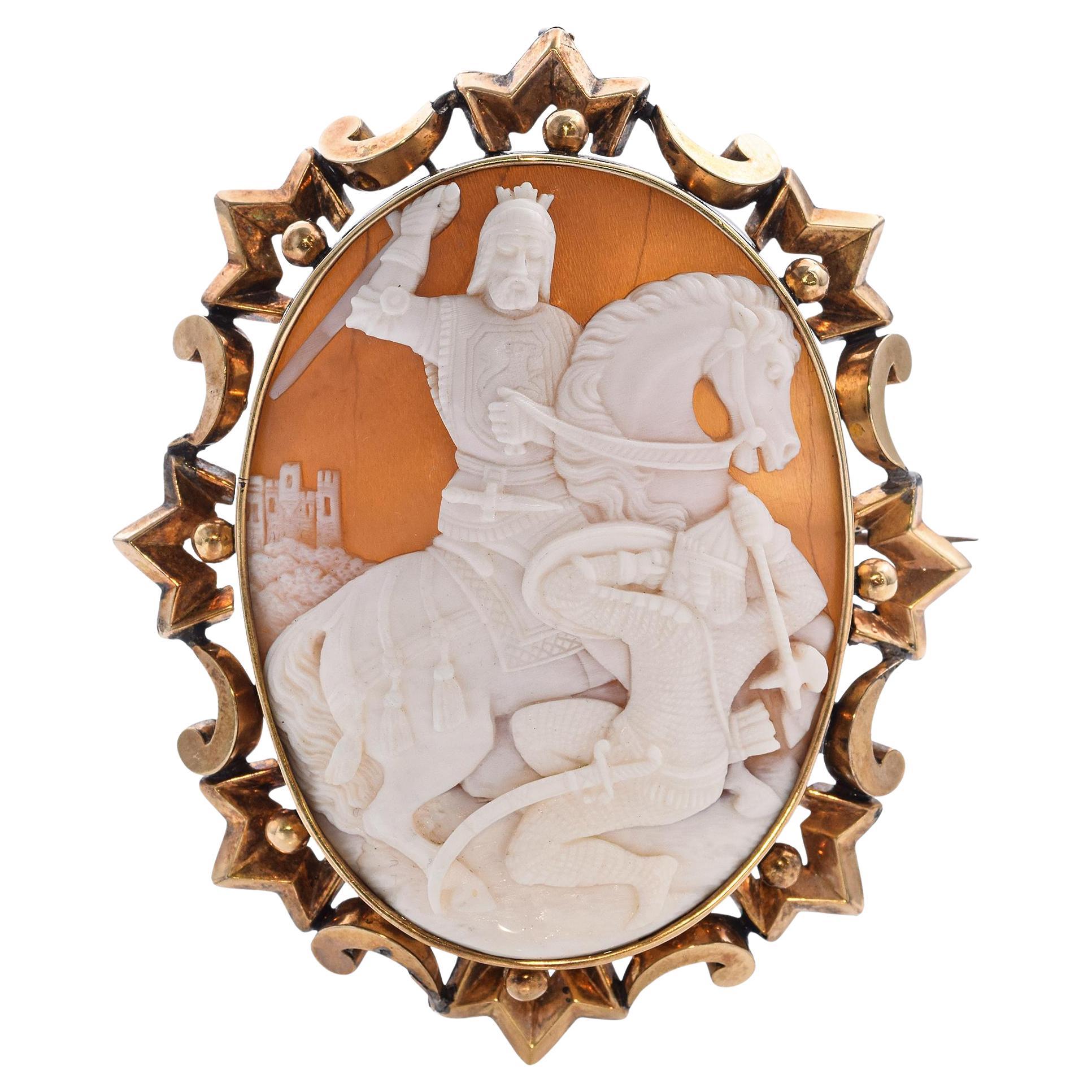 Antique Yellow Gold "Richard the Lion Heart" Cameo Brooch