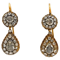 Antique Yellow Gold Rose-Cut Diamond Drop Earrings