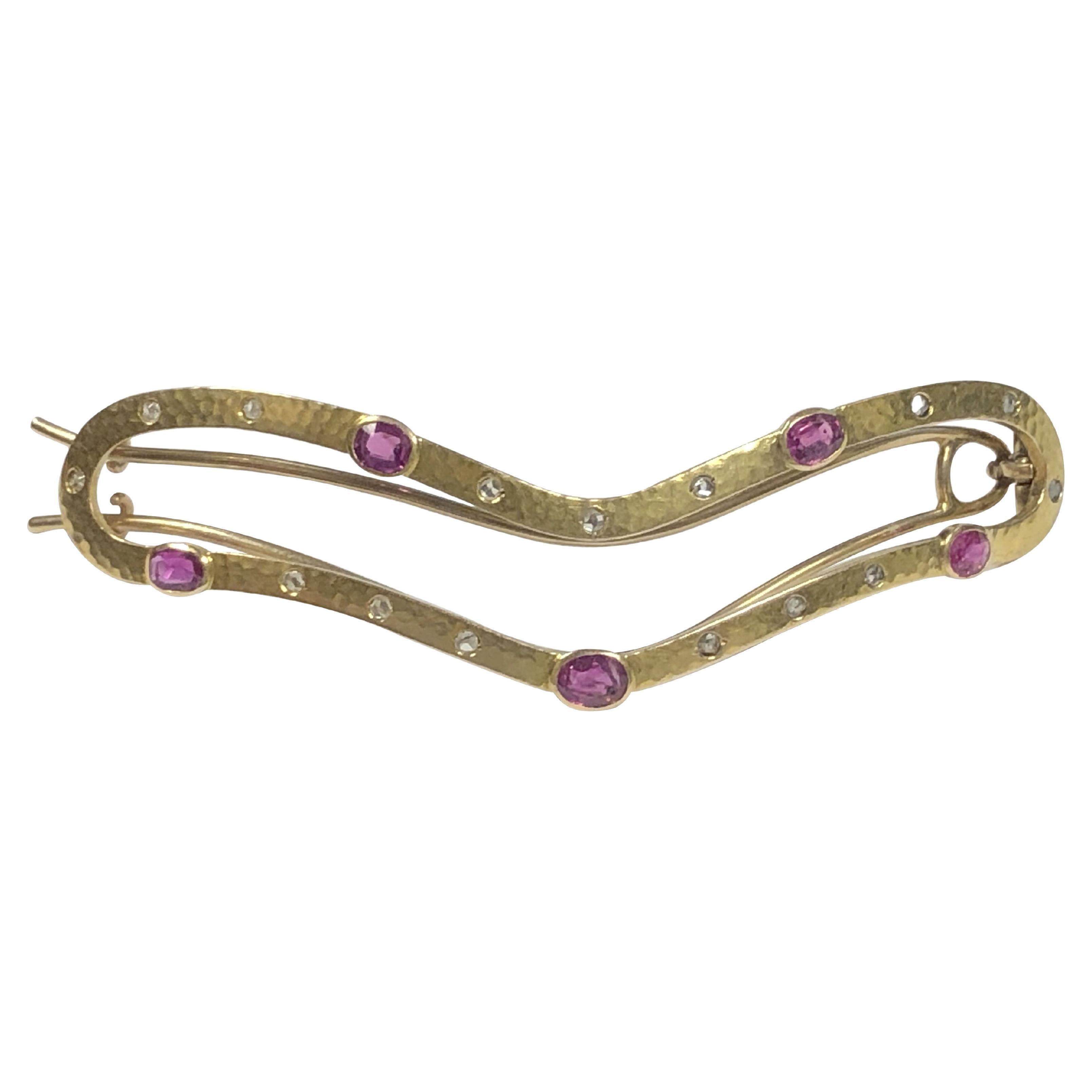 Antique Yellow Gold Ruby and Diamond Hair Barrett For Sale