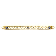 Antique Yellow Gold, Sapphire, Diamond, and Pearl Bar Pin