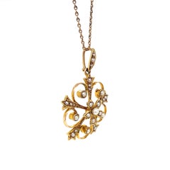 Antique Yellow Gold Seed Pearl Floral Necklace, circa 1900