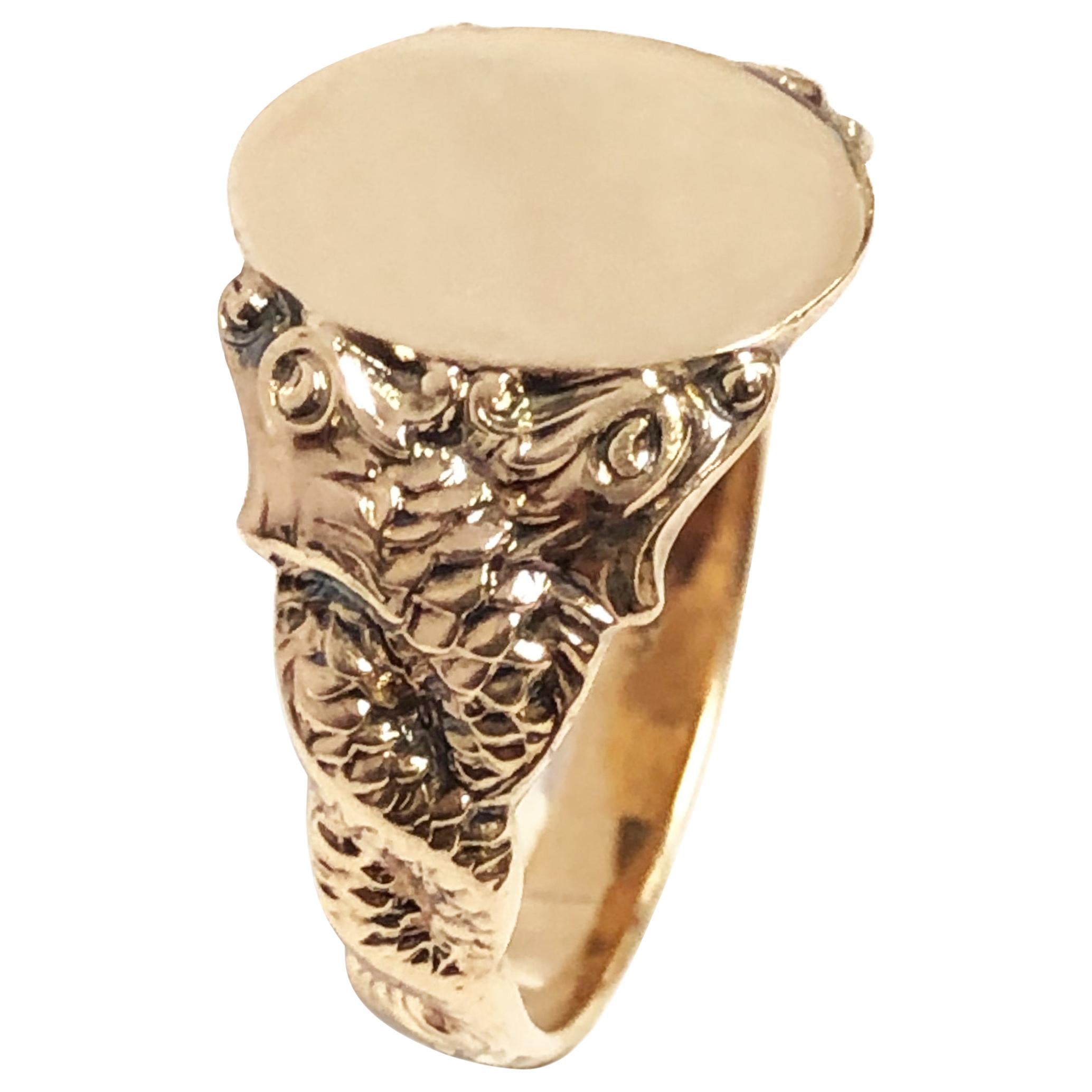 Antique Yellow Gold Serpent Signet Ring For Sale