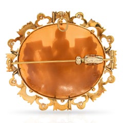 Antique Yellow Gold Shell Cameo & Diamond Raphael's School of Athens Brooch