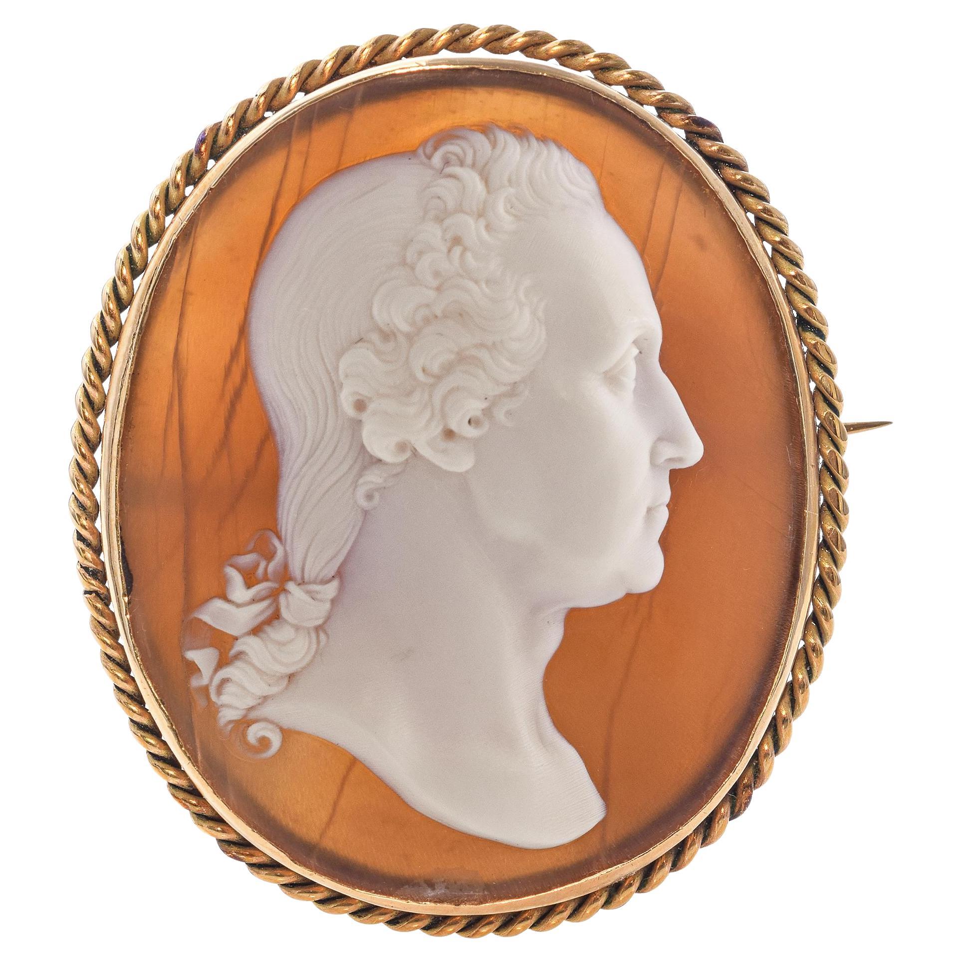 Antique Yellow Gold Shell Cameo "George Washington" Brooch