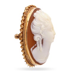 Antique Yellow Gold Shell High Relief Lady Cameo Brooch Pendant