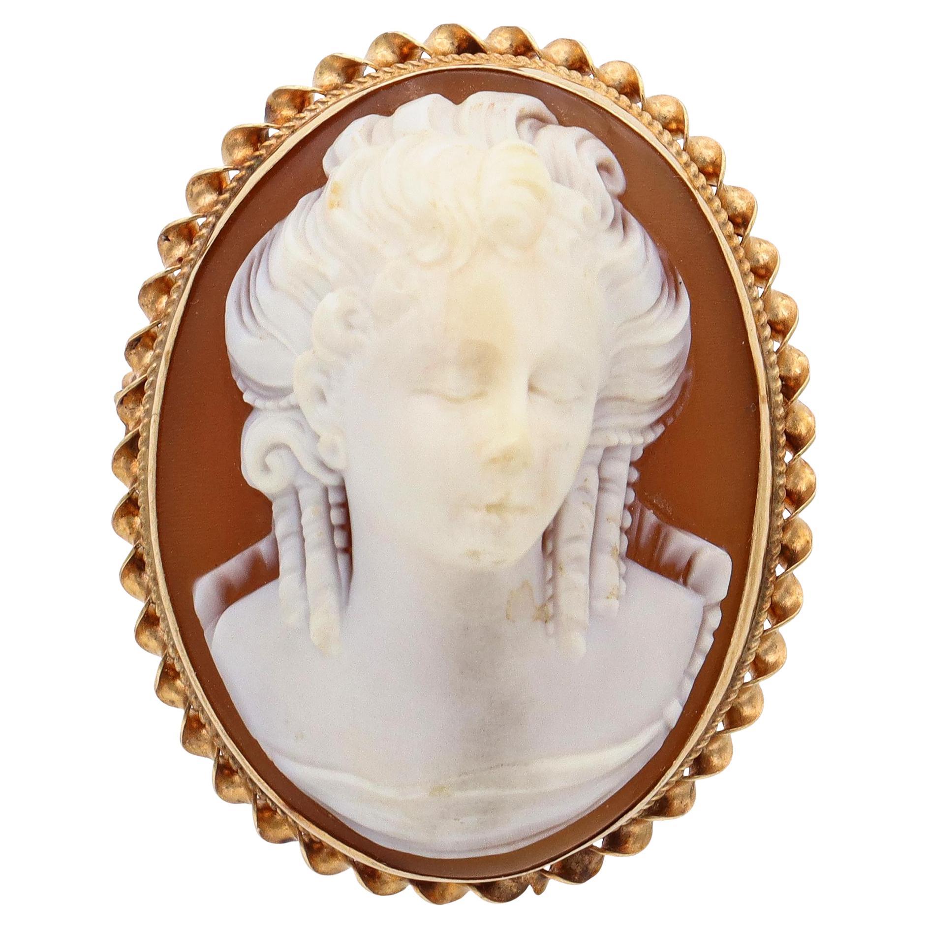 Colgante Broche Camafeo Dama Antiguo Oro Amarillo Concha Alto Relieve