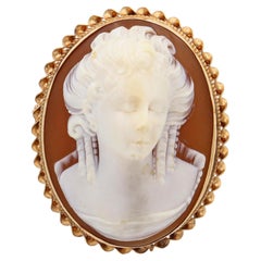 Colgante Broche Camafeo Dama Antiguo Oro Amarillo Concha Alto Relieve