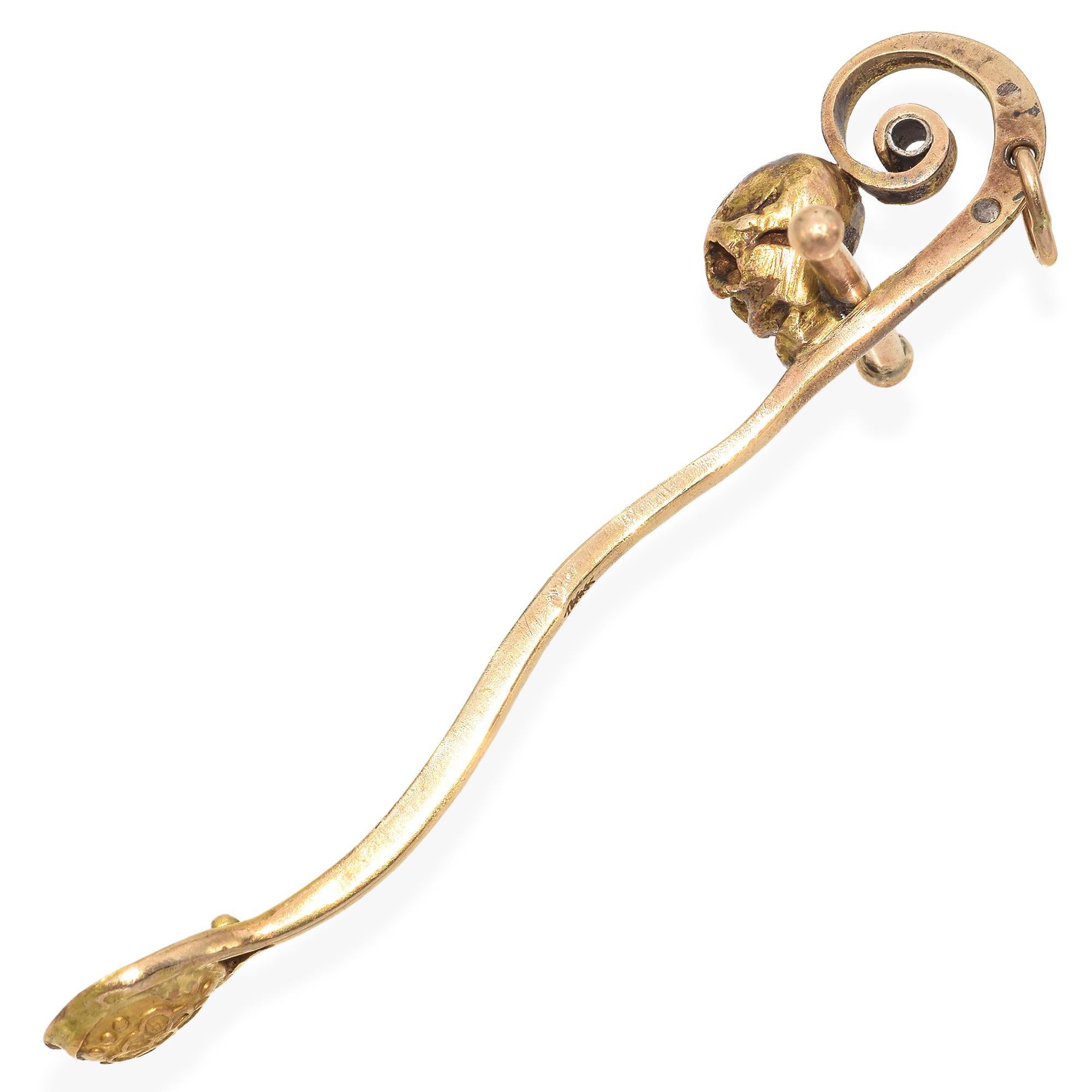 Antiker Gelbgold-Totenkopf Schnupftabaklöffel für Damen oder Herren