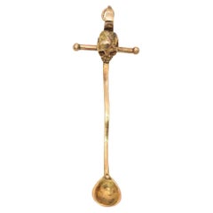 Antiker Gelbgold-Totenkopf Schnupftabaklöffel