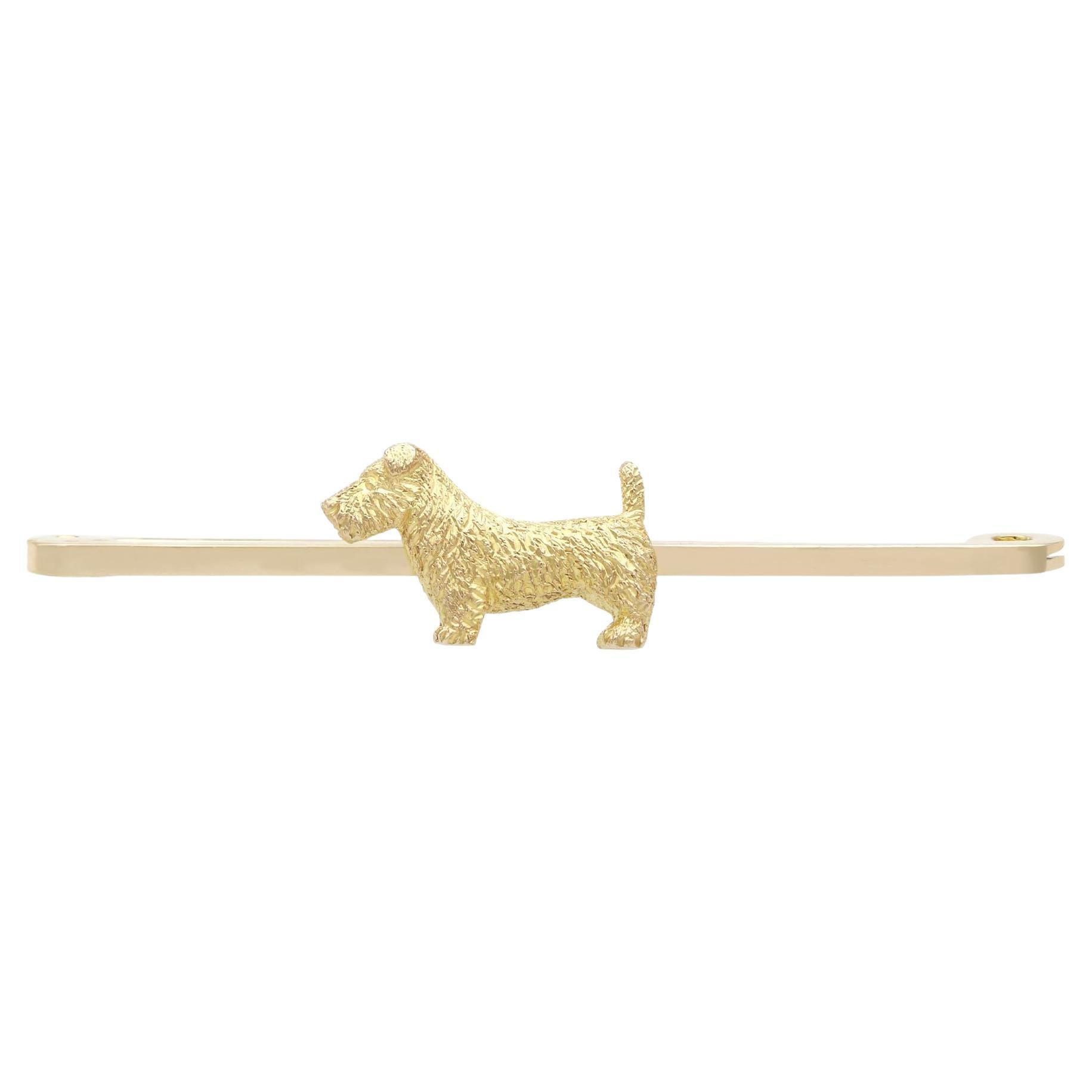 Antique Yellow Gold Terrier Bar Brooch, circa 1910 For Sale