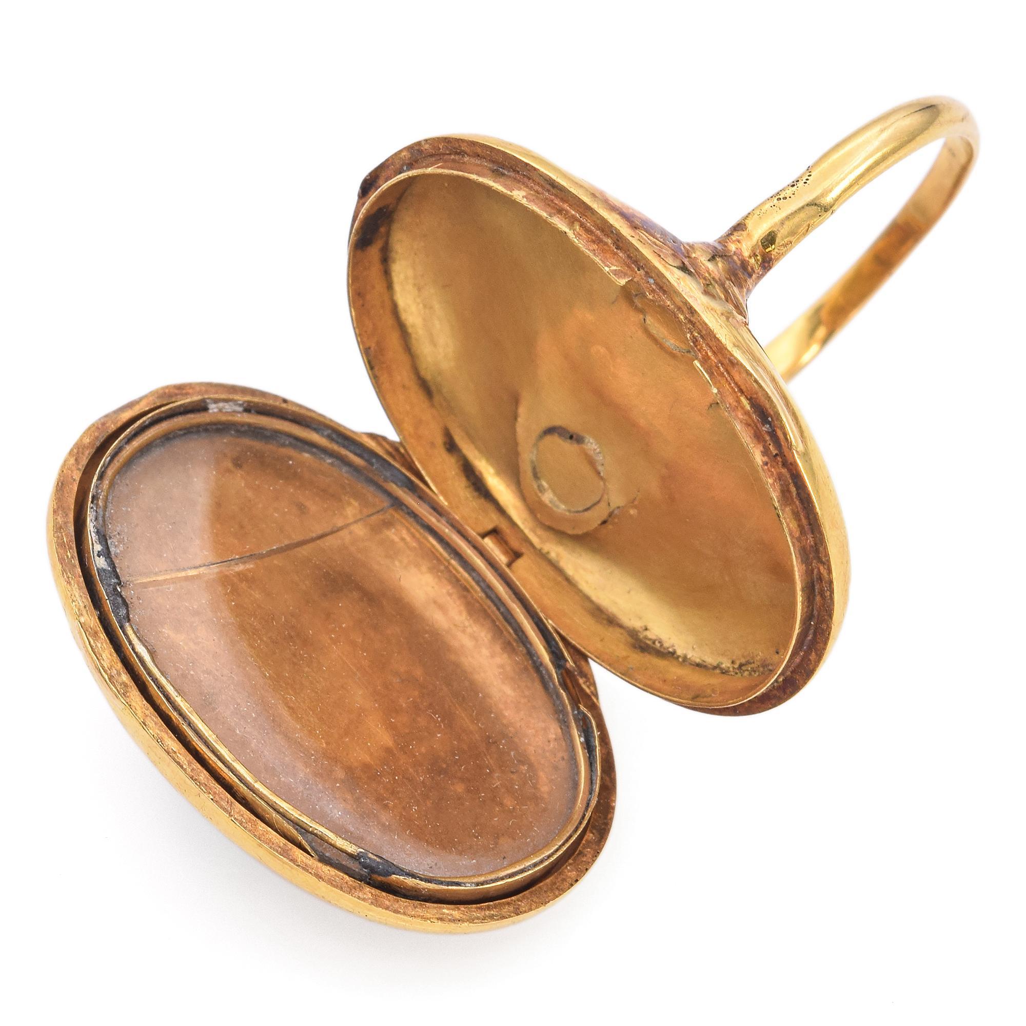 Women's Antique Yellow Gold Turquoise and Seed Pearl Locket Ring For Sale