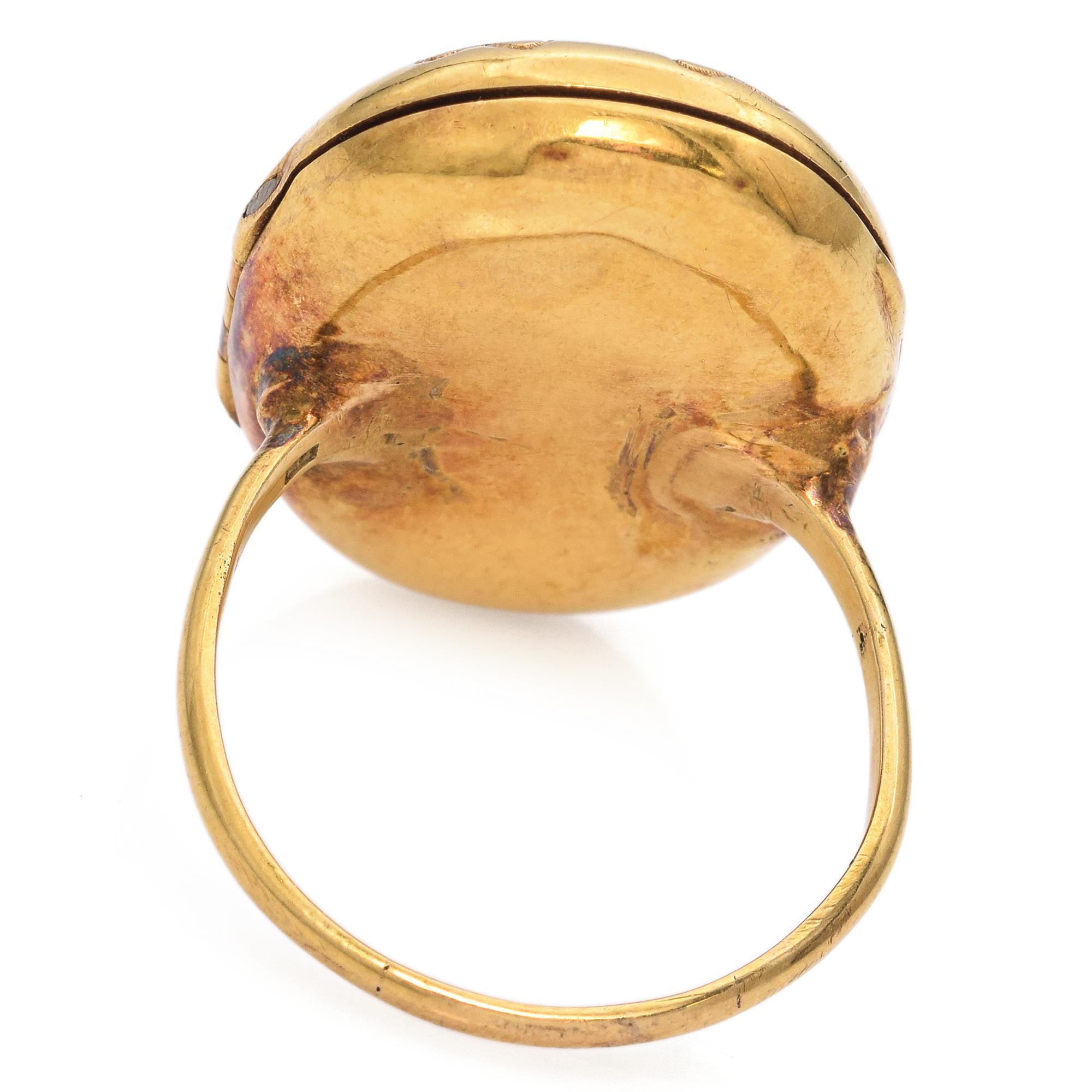 Antique Yellow Gold Turquoise and Seed Pearl Locket Ring For Sale 1
