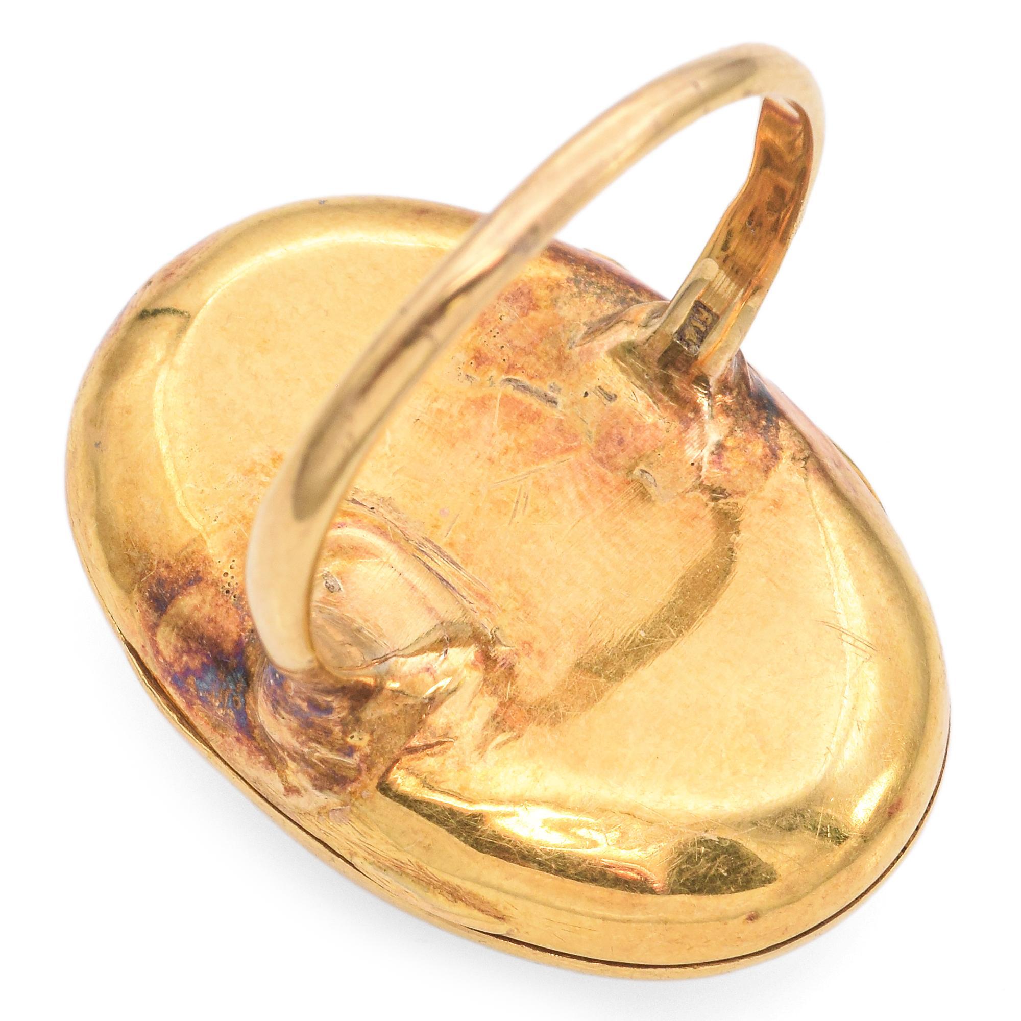 Antique Yellow Gold Turquoise and Seed Pearl Locket Ring For Sale 2
