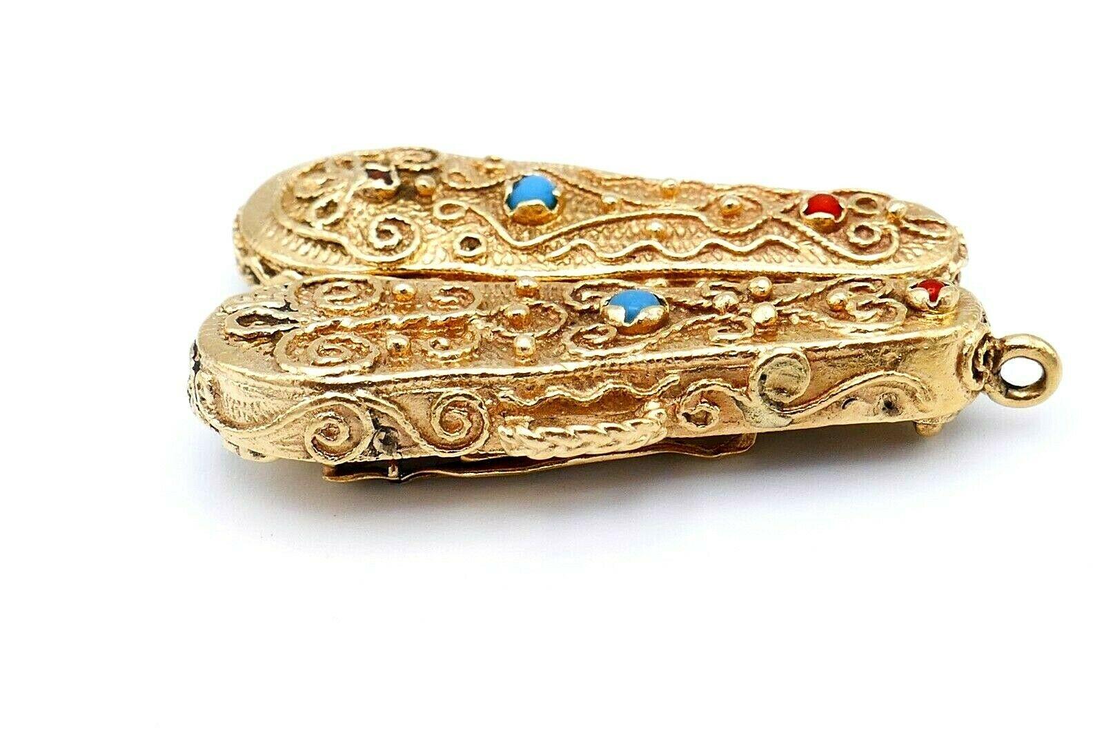 Bead Antique Yellow Gold Turquoise Peking Glass Violin in Case Charm